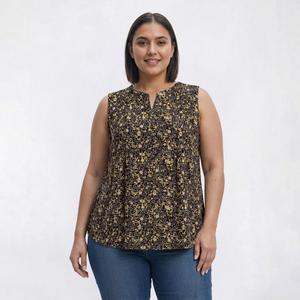 Plus Size Napa Valley Sleeveless Ditsy Floral Pleat Henley Blouse alternate view